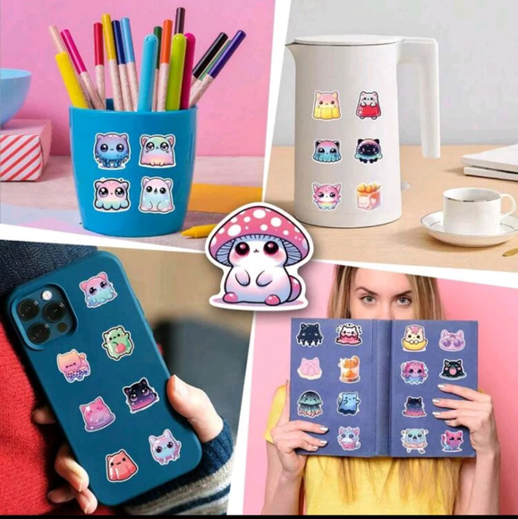 50 jelly cat kitten funny vinyl sticker multicolored bear cute women's girls acc - Picture 8 of 8